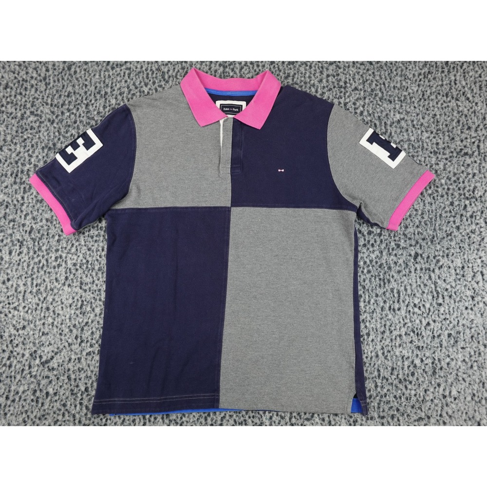 Eden Park Polo Shirt Mens Medium Navy Grey Pink Colorblock Rugby Style SS